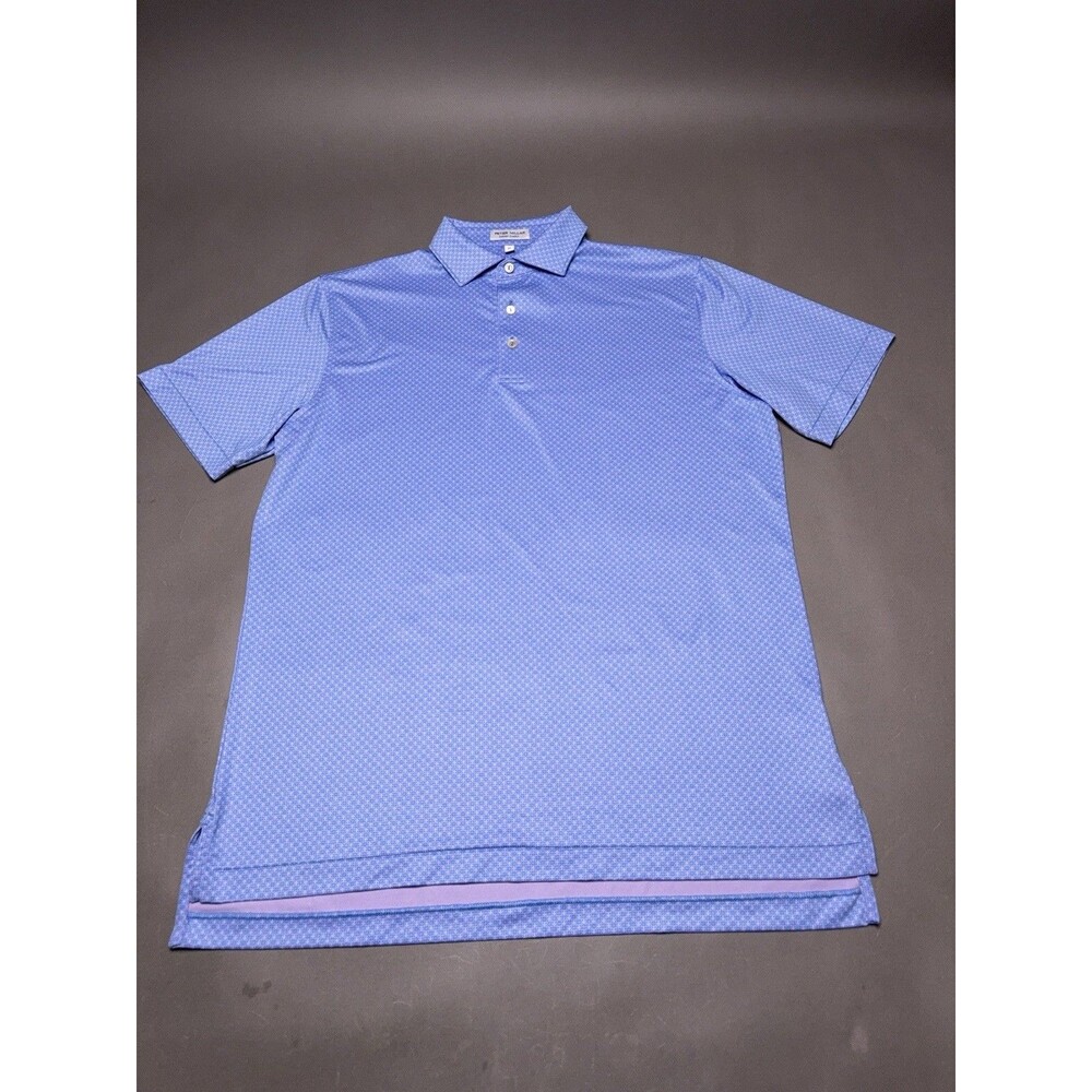 Peter Millar Golf Shirt Polo CS Summer Comfort Geometric Print M Sky Blue